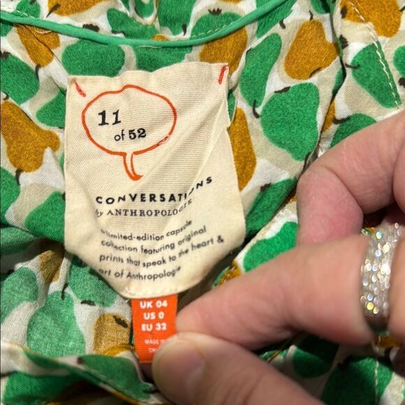 Anthropologie Green and Yellow Long Sleeve Button Down Shirt with Notched Collar - Picture 3 of 4